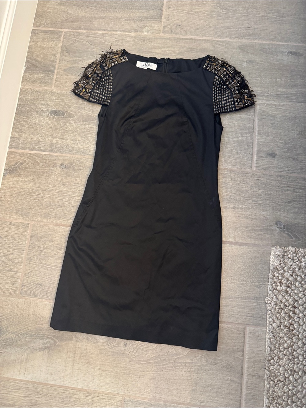 Tibi Black Mini Dress with Embellished Cap Sleeves - Picture 4 of 11